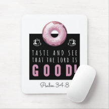 Cute Bible Verse Psalm 34:8 with Pink Doughnut