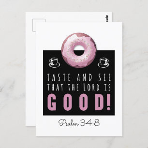 Cute Bible Verse Psalm 34:8 with Pink Doughnut Postcard