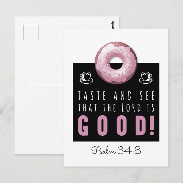 Cute Bible Verse Psalm 34:8 with Pink Doughnut Postcard (Front/Back)