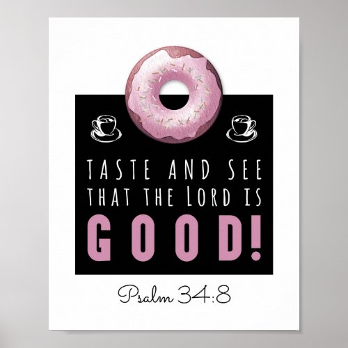 Cute Bible Verse Psalm 348 with Pink Doughnut Poster