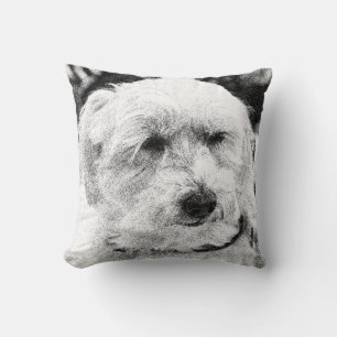 Cute Bichon Dog Face Sketch Favourite Breed Throw Pillow
