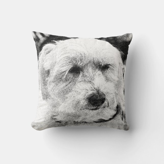 Cute Bichon Dog Face Sketch Favourite Breed  Throw Pillow (Front)