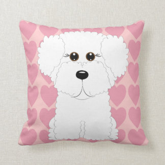 Cute Bichon Frise and Hearts Throw Pillow