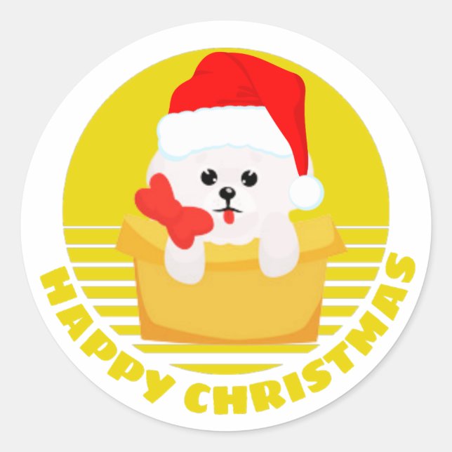 Cute Bichon Frise Christmas-Funny Classic Round Sticker (Front)