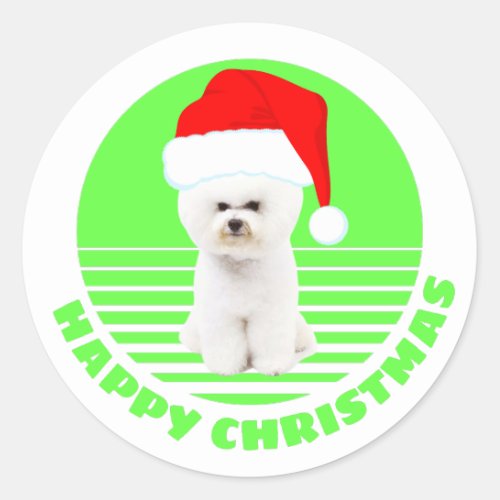 Cute Bichon Frise Christmas_Funny Classic Round Sticker