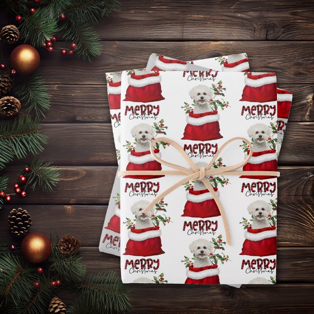Cute Bichon Frise Dog in Holiday Gift Bag Wrapping Paper Sheets (Creator Uploaded)