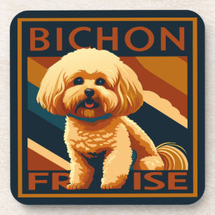 Cute Bichon Frise Puppy Dog Retro Poster Style Beverage Coaster
