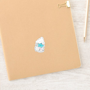 Cute Bichon Frise Puppy Hugging Blue Star Sticker