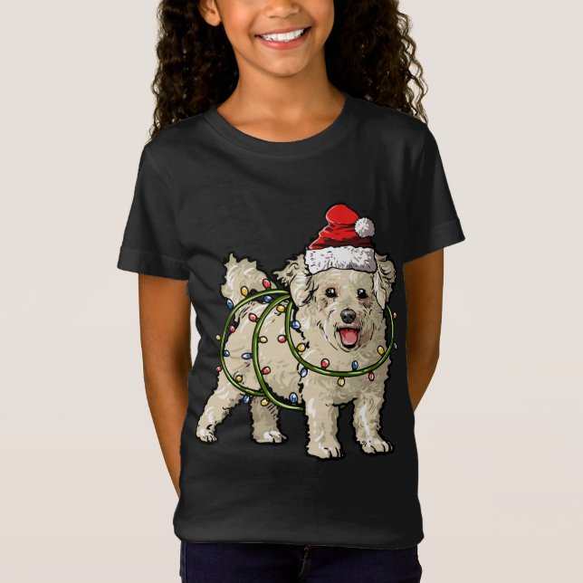 Cute Bichon Frise Santa Christmas Tree Lights Xmas T-Shirt (Front)