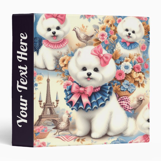 Cute Bichon Frisé Seamless 3 Ring Binder (Front/Spine)