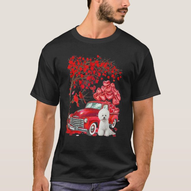 Cute Bichon Frise Valentine Tree - Dogs Hearts Tre T-Shirt (Front)