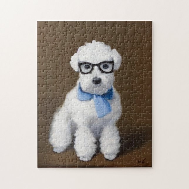 Cute Bichon Frisé Wearing Glasses Jigsaw Puzzle (Vertical)