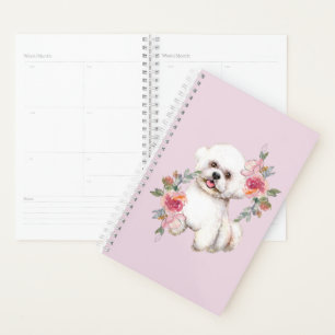 Cute Bichon Frise with Flowers Watercolor Art Planner