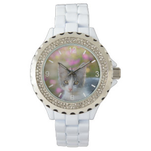 Cute Bicolor Kitten Fluffy Cat Photo - dial-plate Watch