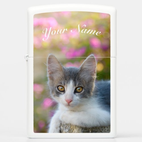 Cute Bicolor Kitten Photo Cat Lovers  Personalized Zippo Lighter