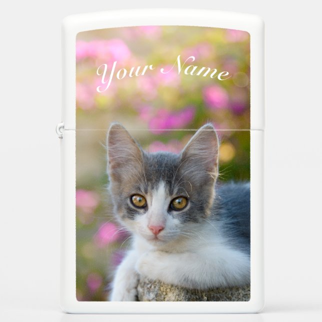 Cute Bicolor Kitten Photo Cat Lovers  Personalized Zippo Lighter (Front)