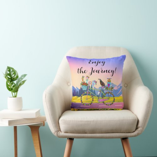 Cute Bicycle and Birds Painting Throw Pillow