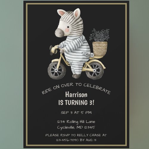 Cute Bicycle Animal Third Birthday Invitation