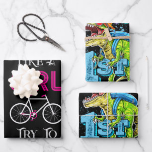 Cute Bicycle Bike Woman Girl Female Cyclist Wrapping Paper Sheets