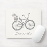 Cute Bicycle Drawing in Lilac | Personalized Name Mouse Pad<br><div class="desc">Cute Bicycle Drawing in Lilac | Personalized Name Mouse Pad</div>