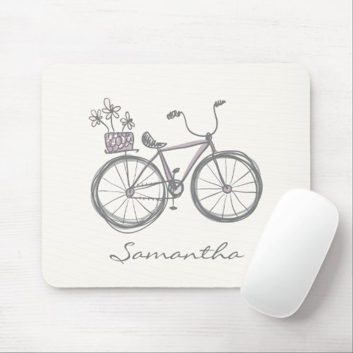 Cute Bicycle Drawing in Lilac  Personalized Name Mouse Pad