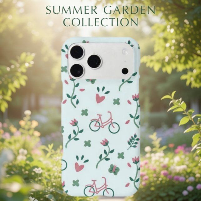 Cute Bicycle Floral Pattern Sky Blue iPhone Case (Creator Uploaded)