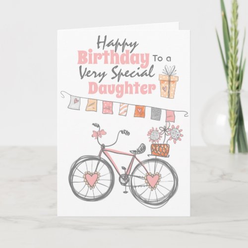 Cute bicycle flowers bunting gifts daughter birth card