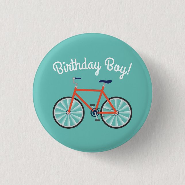 Cute Bicycle Kids Bike Birthday Boy Button (Front)