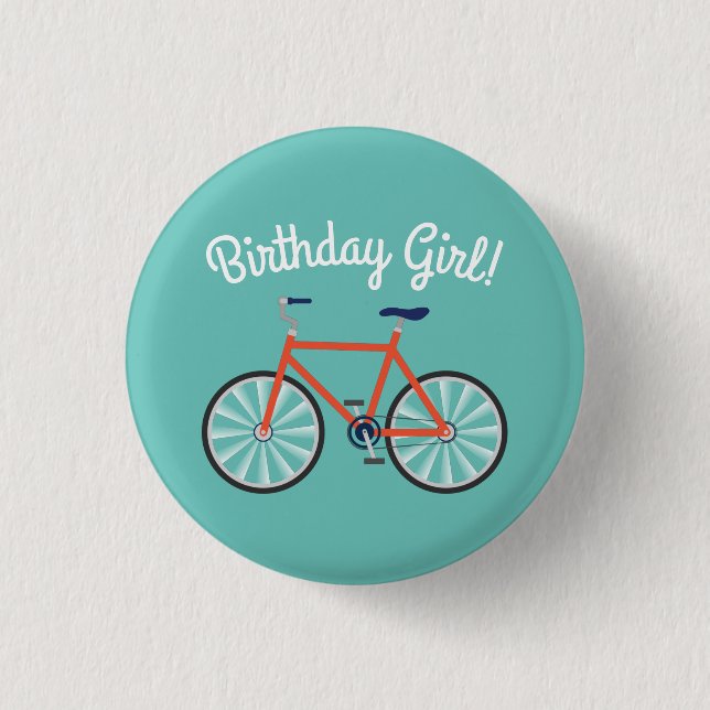 Cute Bicycle Kids Bike Birthday Girl Button (Front)