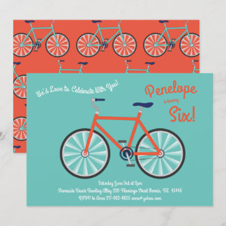 Cute Bicycle Kids Bike Birthday Party Cycling Invitation