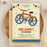 Cute Bicycle Kids Birthday Party Invitation<br><div class="desc">Invite your guests with this cool birthday party invitation featuring a colorful bicycle with simple typography against a parchment background. Simply add your event details on this easy-to-use template to make it a one-of-a-kind invitation. Flip the card over to reveal a gray and beige stripes pattern on the back of...</div>
