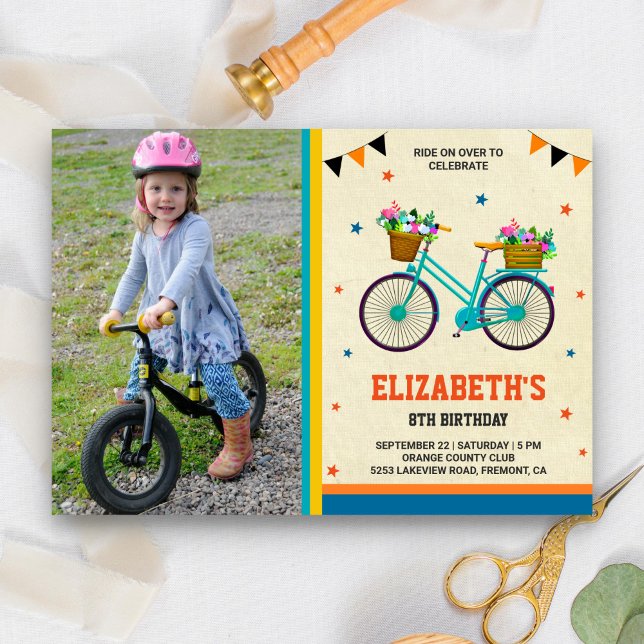 Cute Bicycle Kids Photo Birthday Party Invitation (Creator Uploaded)