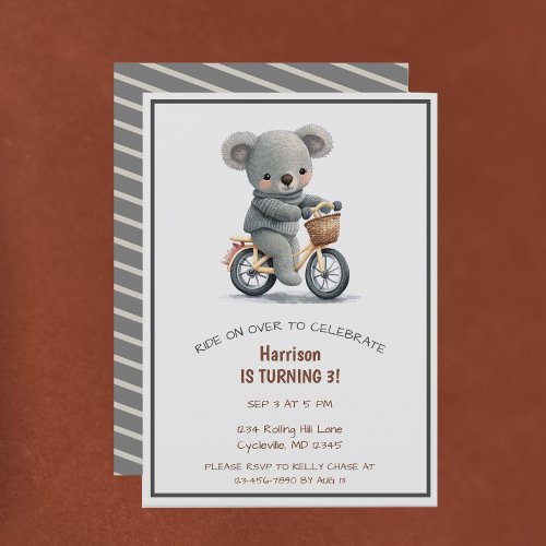 Cute Bicycle Party Animal Third Birthday Invitation