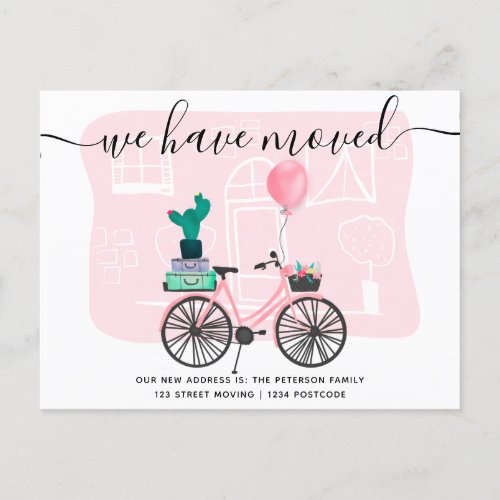 Cute bicycle pink illustration moving announcement