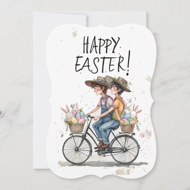 Cute Bicycle Ride with Easter Bunnies Eggs Card (Front)