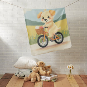 Cute Biewer Terrier Puppy Bicycle Pastel Baby Blanket