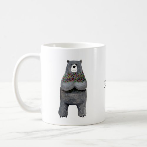 Cute Big Bear with Flowers Custom Name Love Gift Coffee Mug