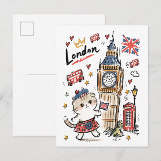 Cute Big Ben London Doodle Art Postcard