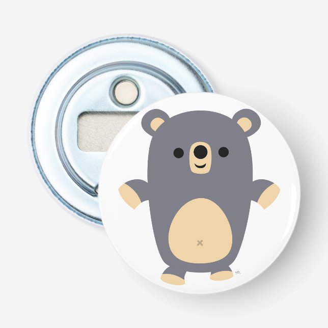 Cute Big Blue Cartoon Bear Button Bottle Opener (Front)