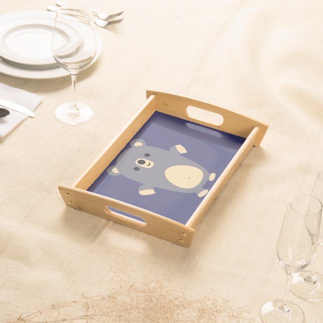 Cute Big Blue Cartoon Bear Serving Tray (Front)