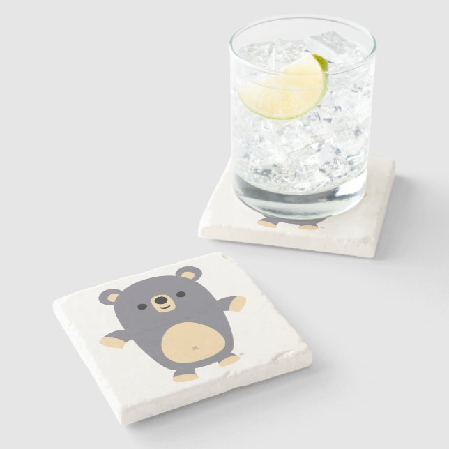 Cute Big Blue Cartoon Bear Stone Coaster (Side)