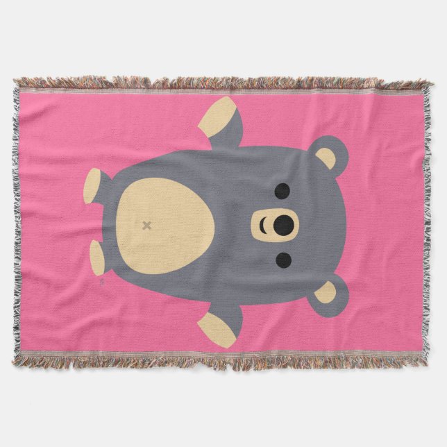 Cute Big Blue Cartoon Bear Throw Blanket (Front)