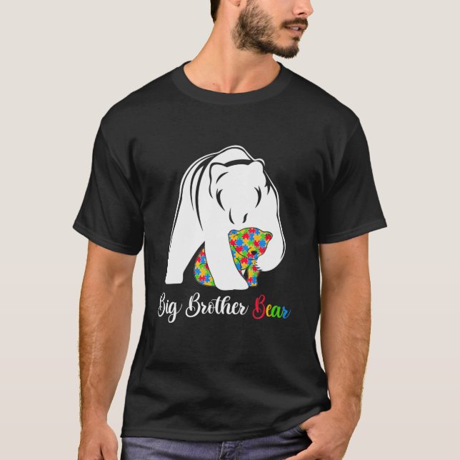Cute Big Brother Bear Autism Awareness Autistic Fa T-Shirt (Front)