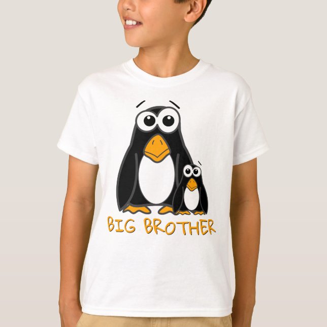 Cute Big Brother Penguin Sibling Cartoon Funny T-Shirt (Front)