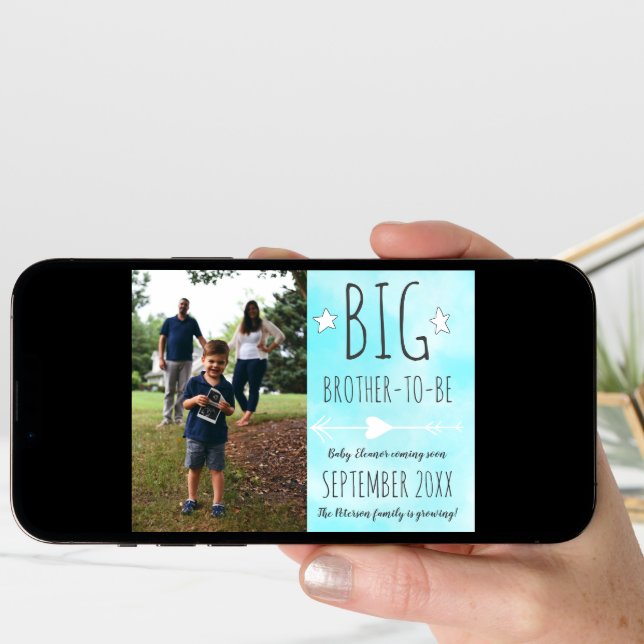 Cute big brother to be blue clouds photo pregnancy announcement (Front Digital)