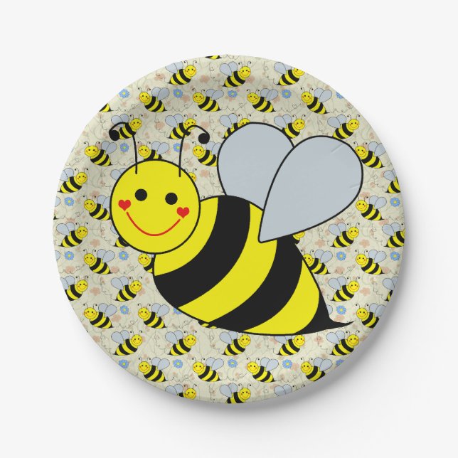 Cute Big Bumble Bee Paper Plates (Front)