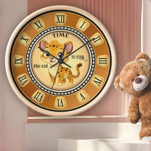 Cute Big Cat Fun Round Clock