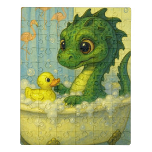 Cute big eye baby sea serpent bubble bath fantasy  jigsaw puzzle