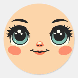 cute big eye cartoon girls Faces art Classic Round Sticker