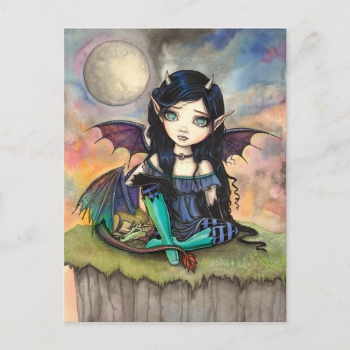 Cute Big_Eye Gothic Fairy and Dragon Art Postcard